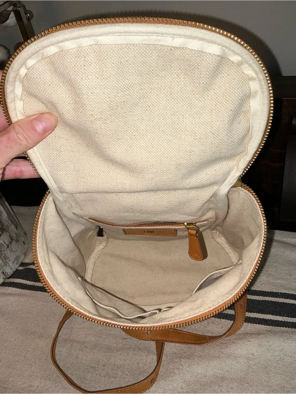 Frye Madison Leather Top Zip Leather Tan Small Backpack MSRP $298